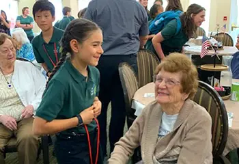 child and woman talking