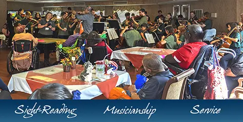 students playing for nursing home residents